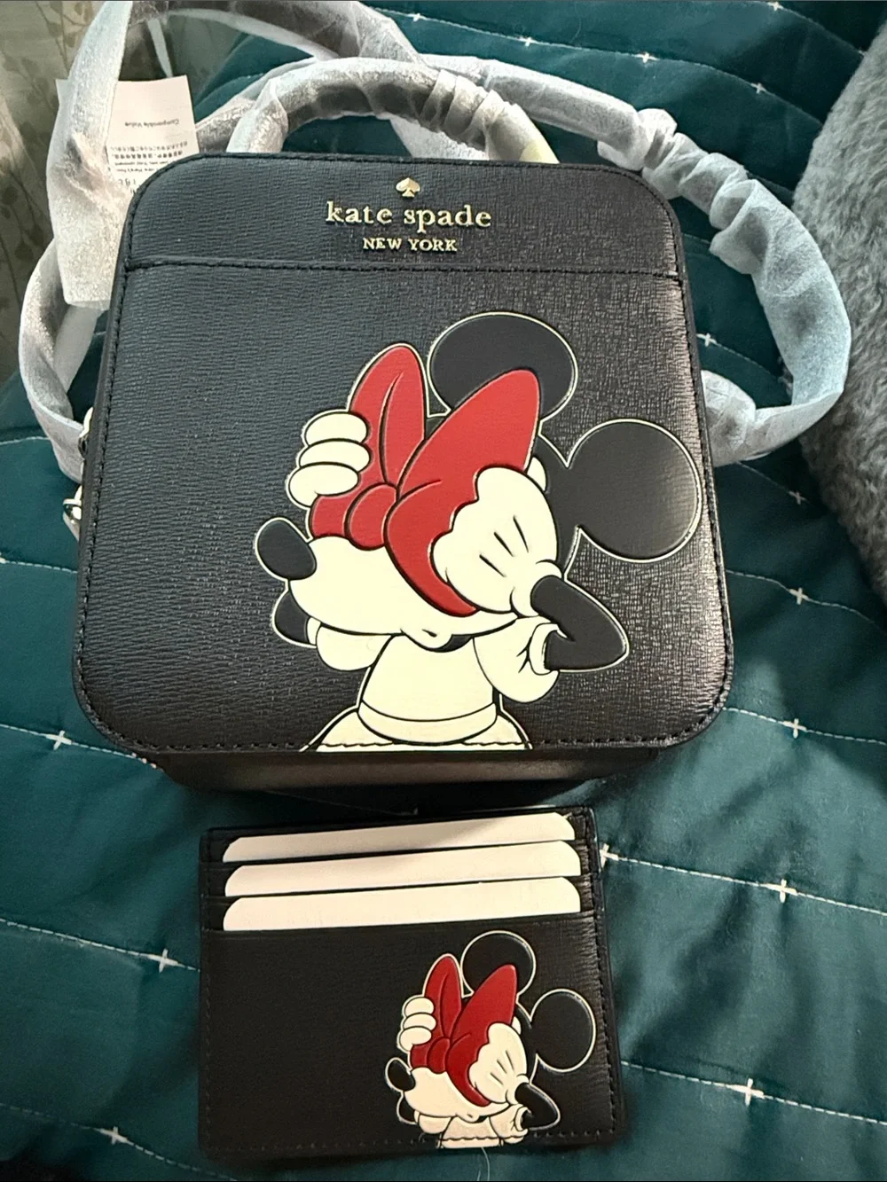 kate spade Black Minnie Mouse Crossbody with Red Bow